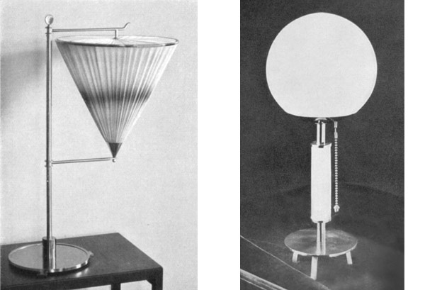 Tischleuchten mit Stoffschirm und Opalglaskugel von Fritz August Breuhaus de Groot f&uuml;r die &bdquo;Vereinigte Werkst&auml;tten&ldquo;, M&uuml;nchen. 1927 - 1928.