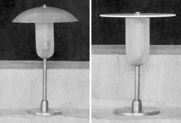 Tischleuchten von Fritz August Breuhaus de Groot 
f&uuml;r &bdquo;W&uuml;rttembergische Metallwarenfabrik&ldquo;, Geislingen - WMF. Nr. 528 und 529. 1929.