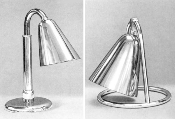 Tischleuchten von Fritz August Breuhaus de Groot 
f&uuml;r &bdquo;W&uuml;rttembergische Metallwarenfabrik&ldquo;, Geislingen - WMF. Nr. 528 und 533. 1929.