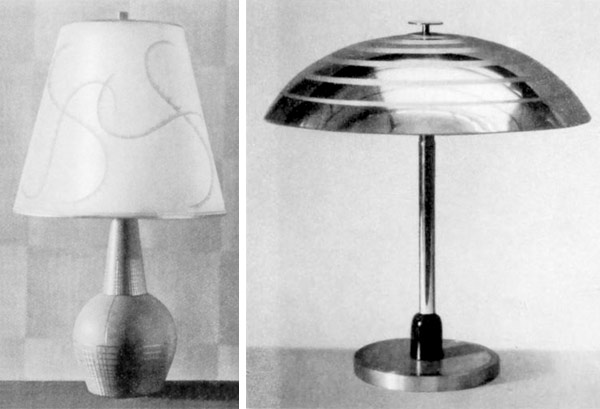 Tischleuchten von Fritz August Breuhaus de Groot 
f&uuml;r &bdquo;W&uuml;rttembergische Metallwarenfabrik&ldquo;, Geislingen - WMF. Nr. 530 und 650. 1929.