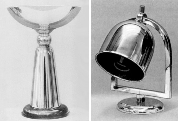 Tischleuchten von Fritz August Breuhaus de Groot 
f&uuml;r &bdquo;W&uuml;rttembergische Metallwarenfabrik&ldquo;, Geislingen - WMF. Nr. 532 und 648. 1929.