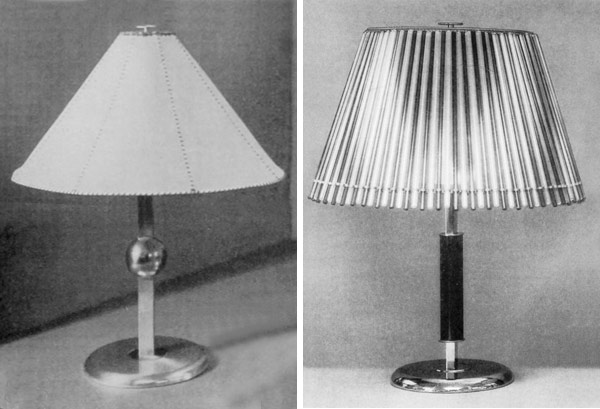 Tischleuchten von Fritz August Breuhaus de Groot 
f&uuml;r &bdquo;W&uuml;rttembergische Metallwarenfabrik&ldquo;, Geislingen - WMF. Nr. 553 und 636. 1929.