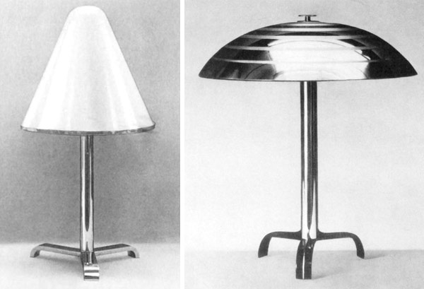 Tischleuchten von Fritz August Breuhaus de Groot f&uuml;r &bdquo;W&uuml;rttembergische Metallwarenfabrik&ldquo;, Geislingen - WMF. Nr. 637 und 750. 1929.