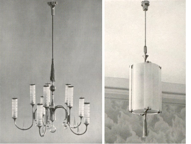 Deckenleuchten von Fritz August Breuhaus de Groot f&uuml;r die &bdquo;Vereinigte Werkst&auml;tten&ldquo;, M&uuml;nchen. 1927 - 1928.