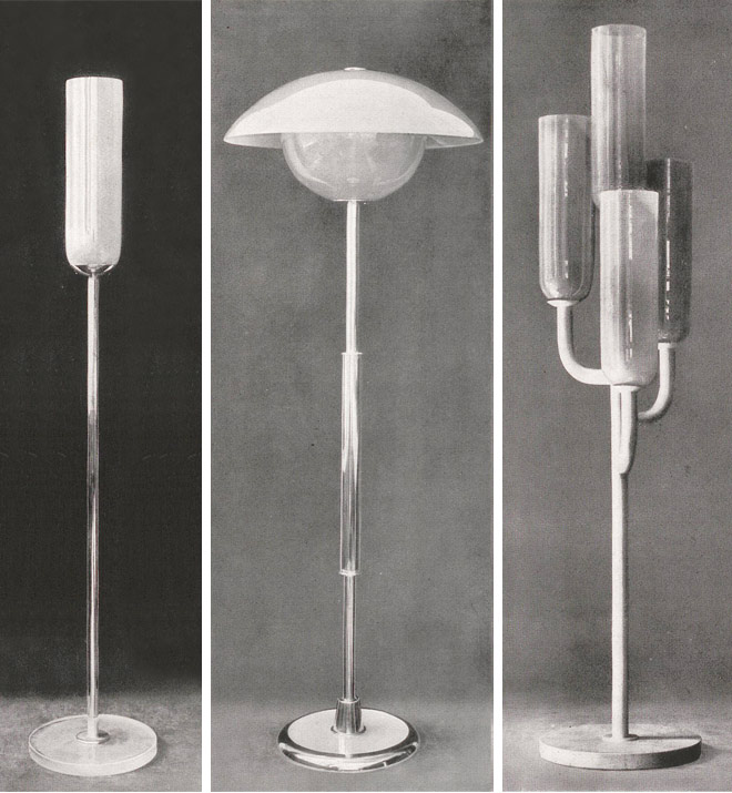 Stehleuchten von Fritz August Breuhaus de Groot f&uuml;r die W&uuml;rttembergische Metallwarenfabrik, Geislingen - WMF. 1929.