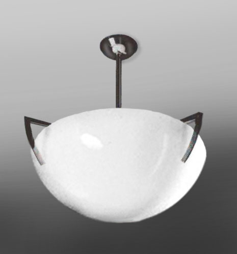 Deckenleuchte
Messing vernickelt, Schale opal &uuml;berfangen.
Breite ca. 50 cm
Max Krajewski 1925