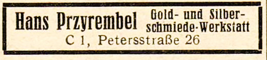 Inserat im Leipziger Adressbuch von 1948 f&uuml;r die Werkstatt von Hans Przyrembel.