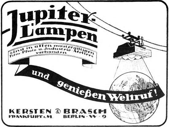 Jupiter-Lampen, Kersten & Brasch, Frankfurt, Berlin, Anzeige, 1920.