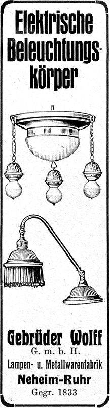Gebr. Wolff Anzeige f&uuml;r elektrische Beleuchtungsk&ouml;rper von 1925. 