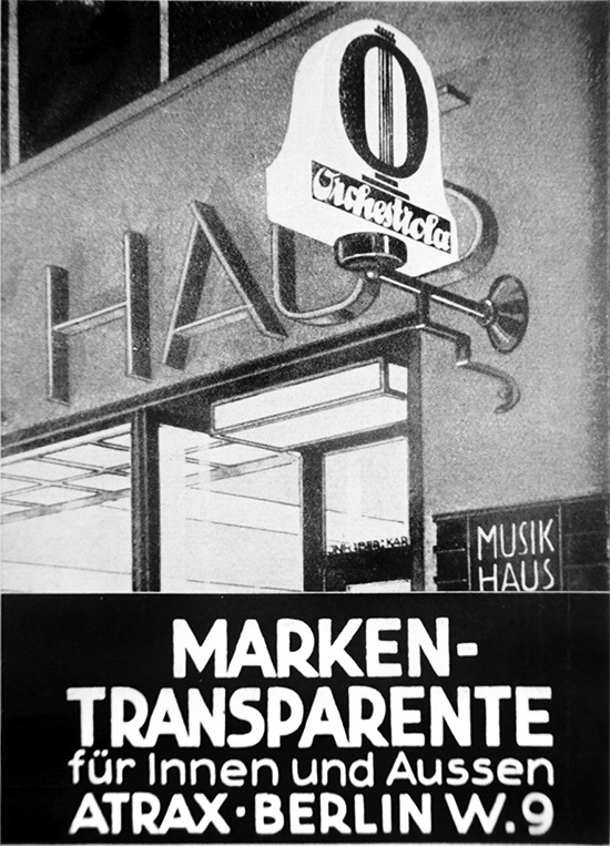 ATRAX Anzeige f&uuml;r Marken Transparente, Aussenwerbung, 1929.