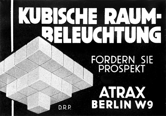 ATRAX Anzeige f&uuml;r ATRAX Kubische Raumbeleuchtung 1932.