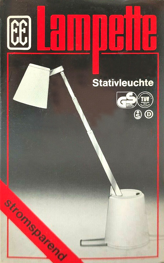 Eichhoff-Werke Verpackung f&uuml;r die Stativleuchte &bdquo;Lampette&ldquo;.