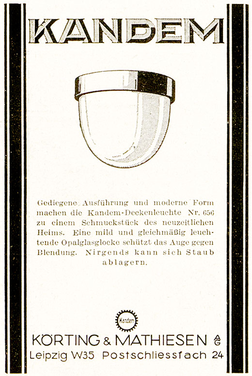 Kandem Deckenleuchte Nr. 656 Anzeige 1928