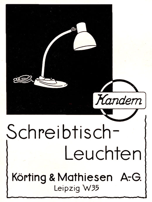 Kandem Schreibtischleuchten Anzeige 1934