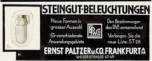 Paltzer Anzeige Steingutbeleuchtungen 1928