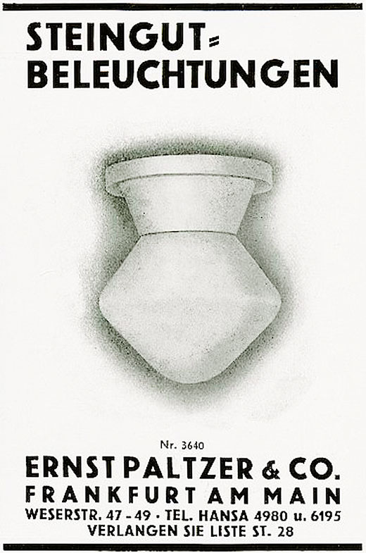 Paltzer Anzeige Leuchte 3640 von 1929