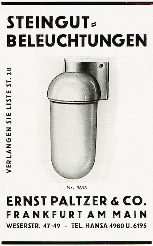Paltzer Anzeige Steingutbeleuchtungen 1930 Leuchte 3638