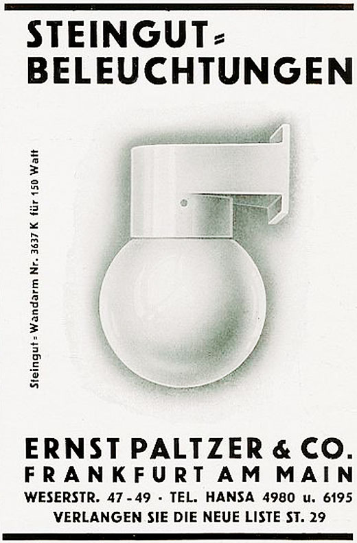 Paltzer Anzeige Leuchte 3637 von 1930