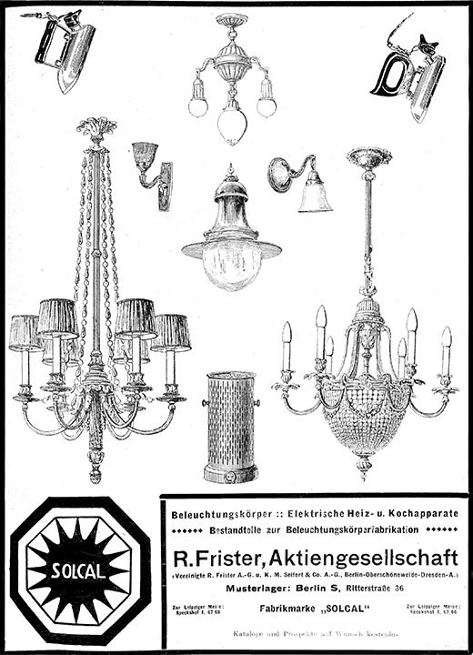 K. A. Seifert Anzeige für preiswerte Beleuchtungskörper.
Erscheinungstermin 1912.