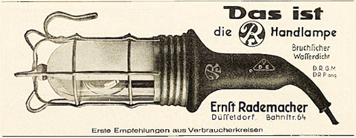 Rademacher Handlampen Anzeige Erscheinungstermin 1928.