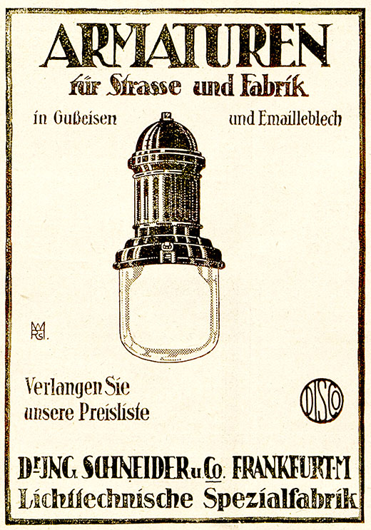 Dr. Ing. Schneider, Armaturen für Straße und Fabrik, Anzeige 1922