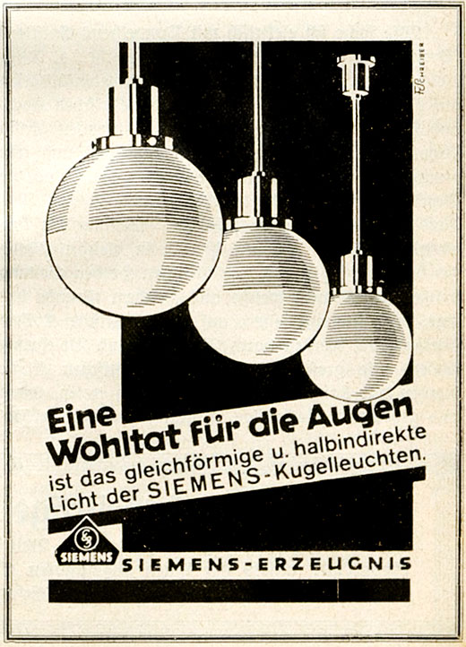 Siemens Anzeige „Eine Wohltat für die Augen“..
Erscheinungstermin 1931.