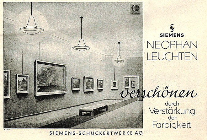 Siemens Anzeige Neophan Leuchten.
Erscheinungstermin 1938.
