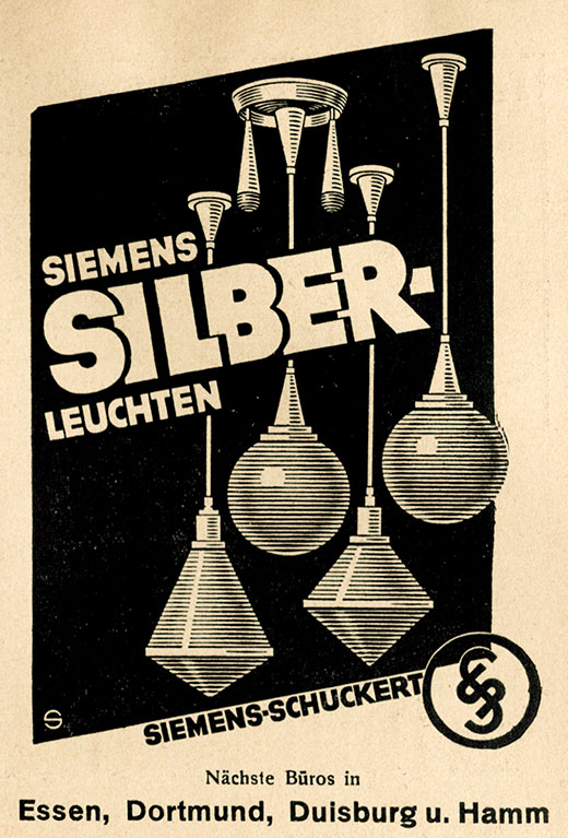 Siemens Anzeige für Silber Leuchten.
Erscheinungstermin 1929.