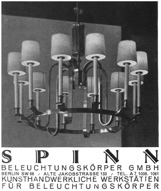 J. C. Spinn & Sohn Anzeige für Beleuchtungskörper
Erscheinungstermin 1936.