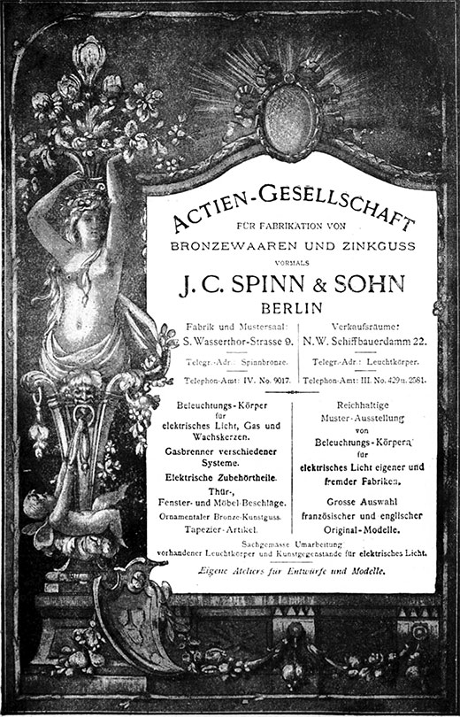 JJ. C. Spinn & Sohn Anzeige für Beleuchtungskörper
Erscheinungstermin 1896.
