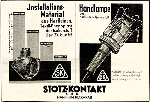 Stotz-Kontakt Anzeige für Handlampen.
Erscheinungstermin 1931.