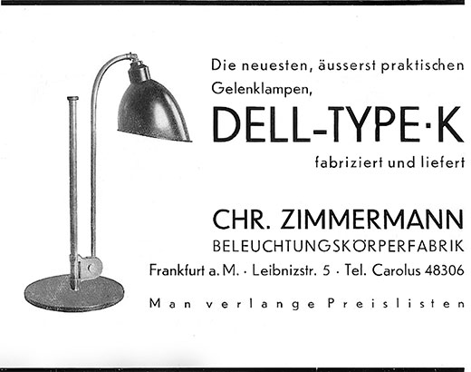 Chr. Zimmermann Anzeige &bdquo;Dell-Type-K&ldquo;.
Erscheinungstermin 1929.